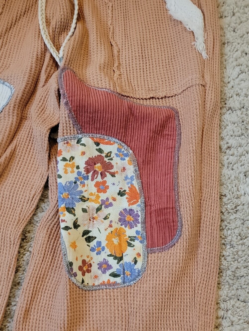 POL Peach Waffle Joggers with Floral Patchwork NWT - Picture 3 of 8